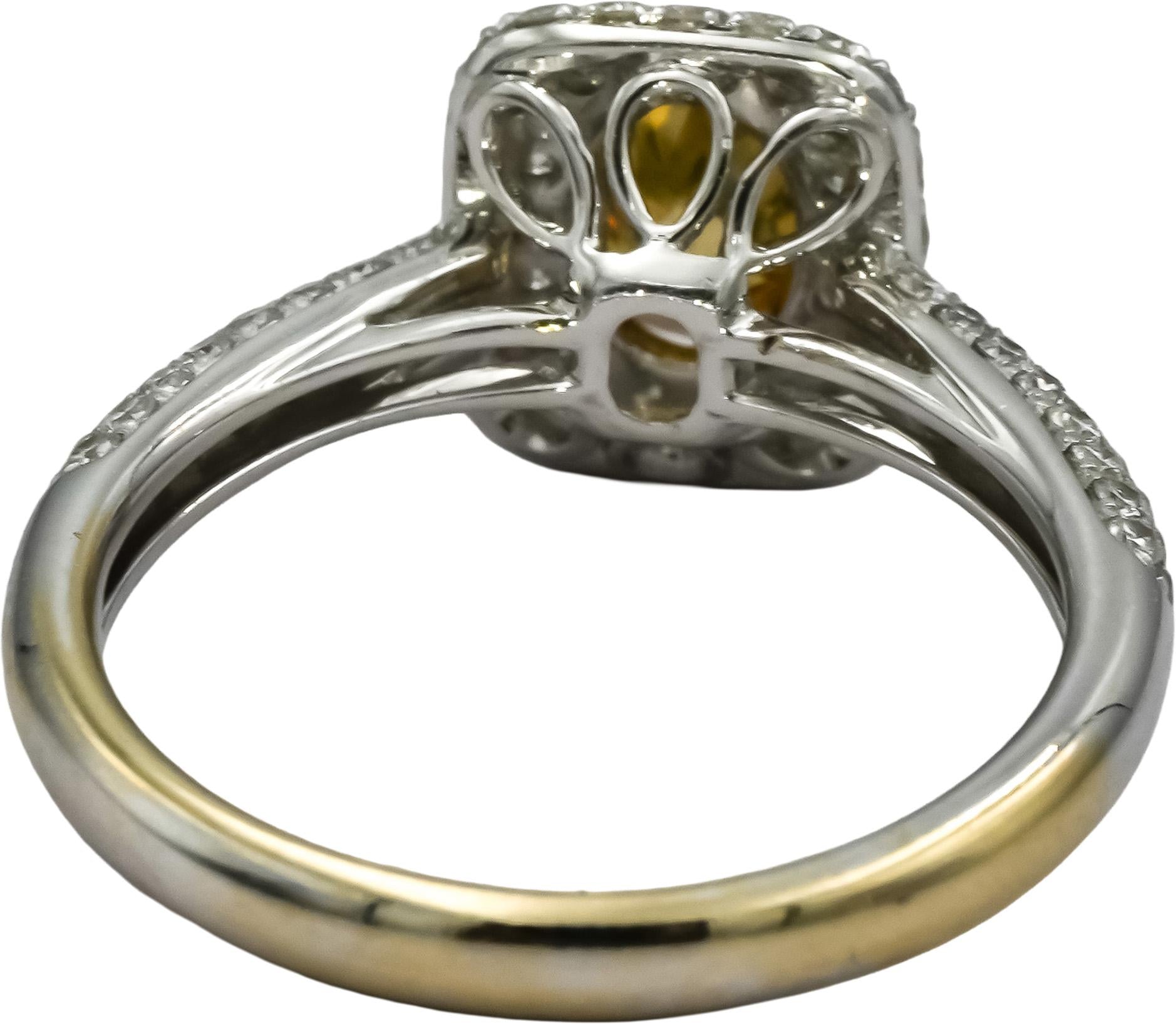 18k White Gold White & Fancy Yellow Diamond Pave Ring 1.25CT w/ .75CT Center