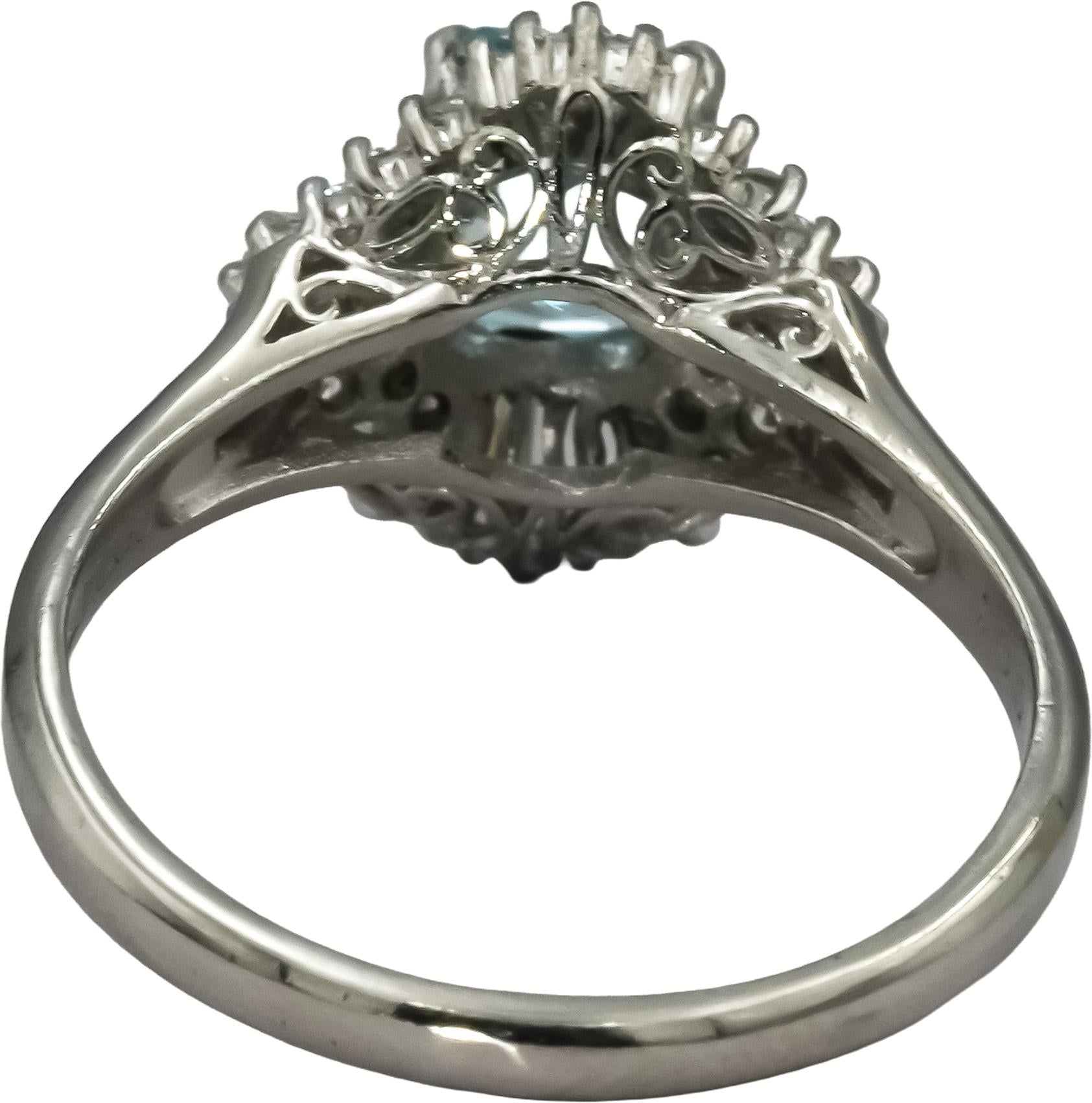 Platinum VS Diamond and Blue Zircon Cocktail Ring 1.59CT Size 7.75