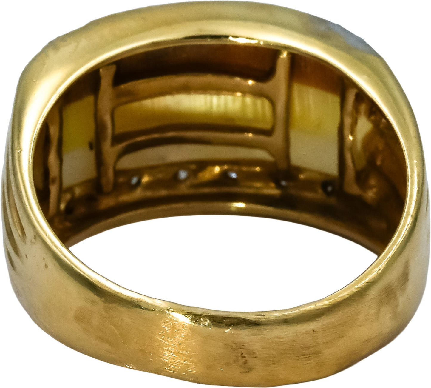 14k Yellow Gold Multi Color Mother of Pearl and Diamond Band Ring Size 7.5