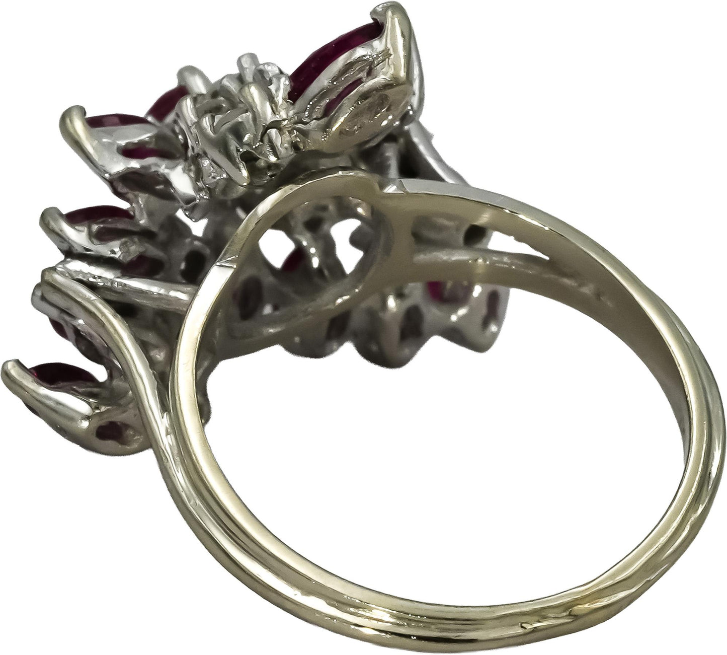 Vintage 14k White Gold VS Diamond Ruby Waterfall Cocktail Ring 1.0CT Size 5.5