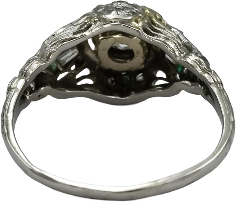 Vintage Antique Deco Platinum Diamond & Emerald Ring 1.0CT w/ 0.55CT Center