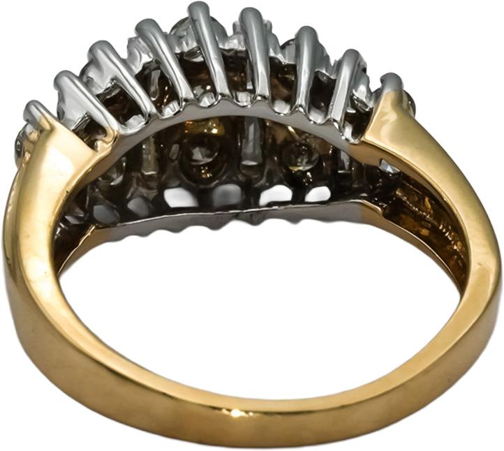 14k Yellow & White Gold Round and Baguette Diamond Cluster Ring 1.0CT Size 7.25