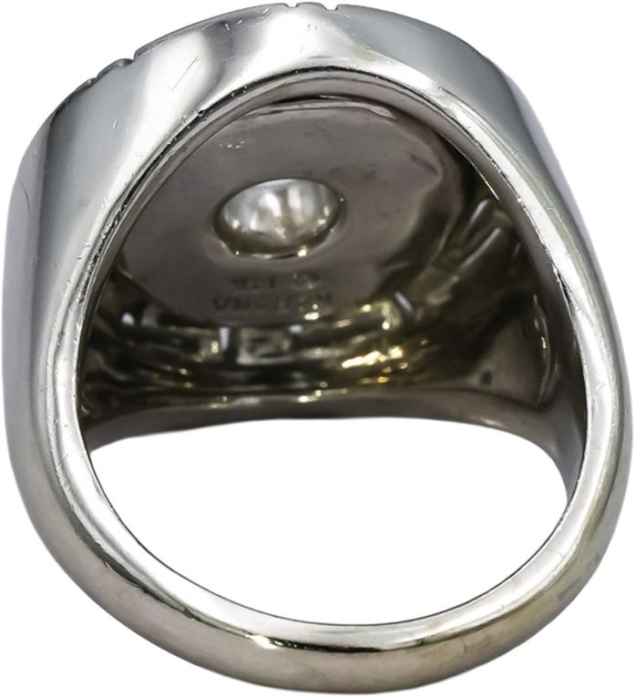 KABANA 18k White Gold Mother of Pearl Greek Key Ring Size 6.25