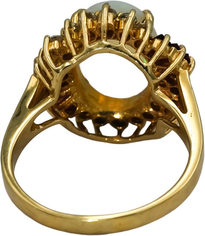 14k Yellow Gold Diamond Ruby Opal Cocktail Ring 7.08CT Size 8.75