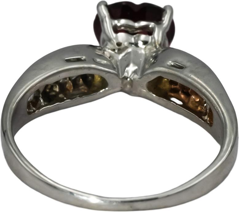 14k White Gold VS Baguette Diamond Heart Cut Garnet Cocktail Ring 1.99CT Size 6