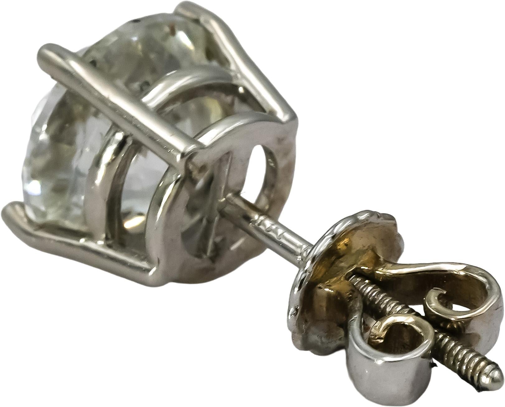 14k White Gold Round Cut Diamond Screw Back Stud Earrings 4.03CT