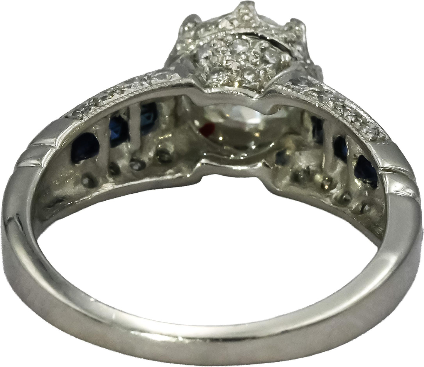 Platinum Antique Style VS Diamond and Sapphire Ring 1.38CT Size 7
