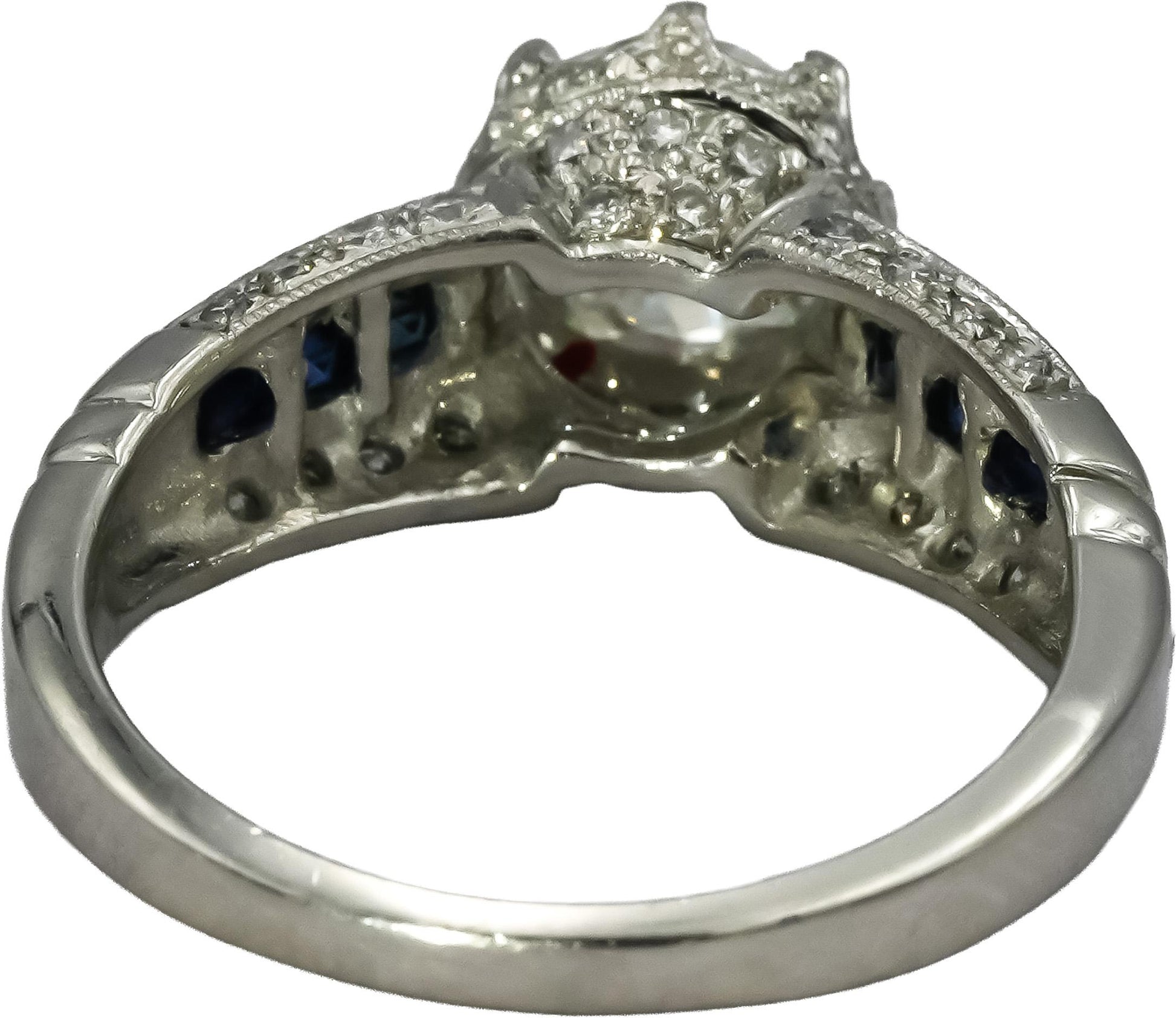 Platinum Antique Style VS Diamond and Sapphire Ring 1.38CT Size 7