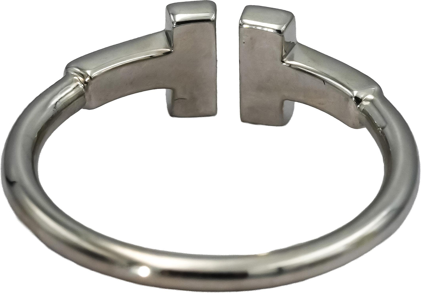 TIFFANY & CO. 18k White Gold Diamond T Band Ring 0.18CT Size 5.5 w/ Pouch