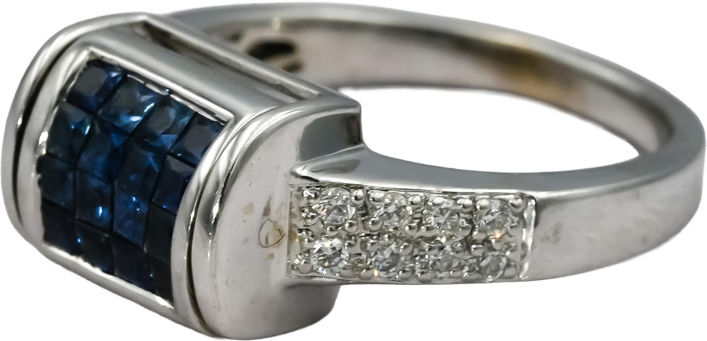 14k White Gold VS Diamond and Sapphire Reversible Ring 1.0CT Size 6