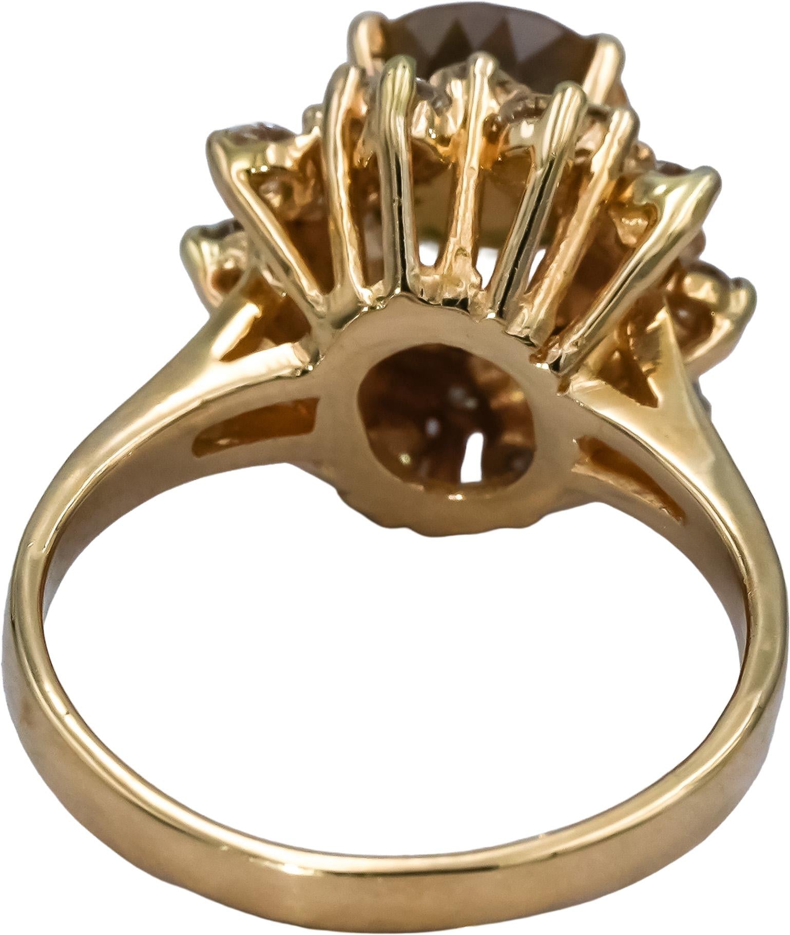 14k Yellow Gold VS Diamond and Quartz Halo Cocktail Ring 4.75CT Size 6.5