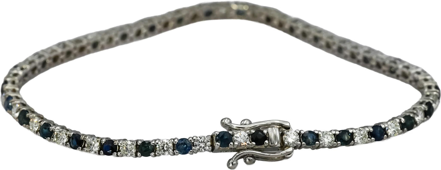 14k White Gold VS Diamond and Sapphire Tennis Bracelet 5.18CT