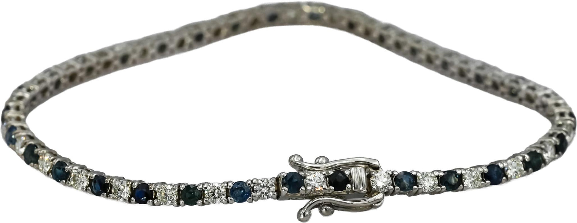 14k White Gold VS Diamond and Sapphire Tennis Bracelet 5.18CT