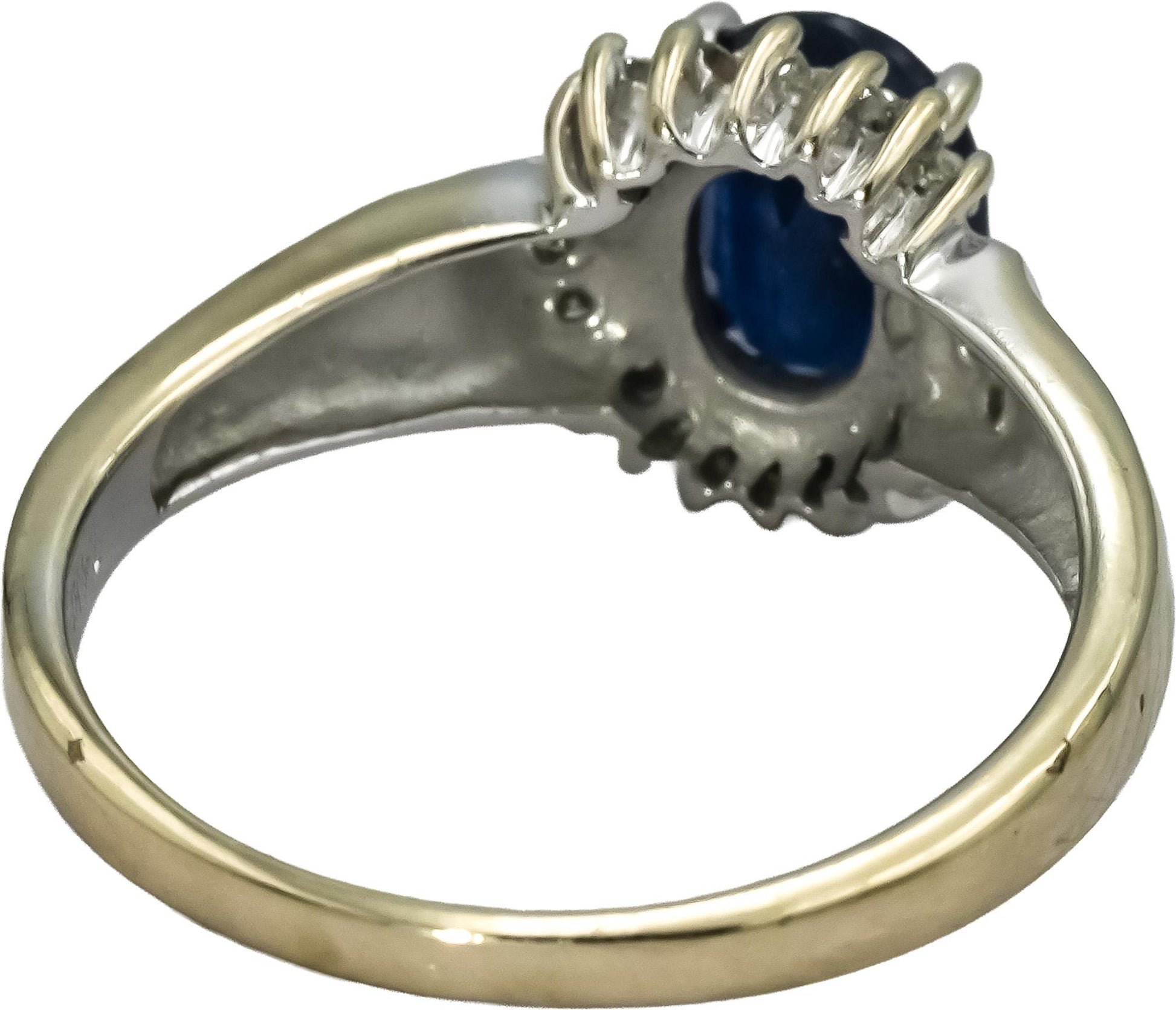 14k White Gold Diamond and Sapphire Halo Ring 1.10CT Size 7.25