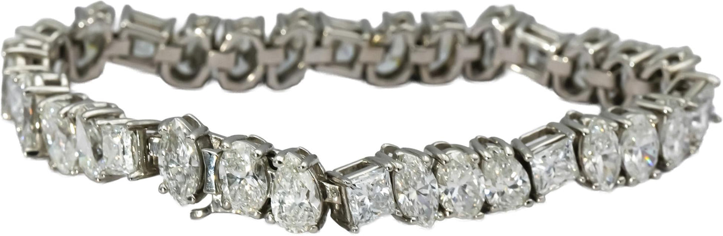 14k White Gold Mixed Cut Lab-Grown Diamond Tennis Bracelet 16.51CT