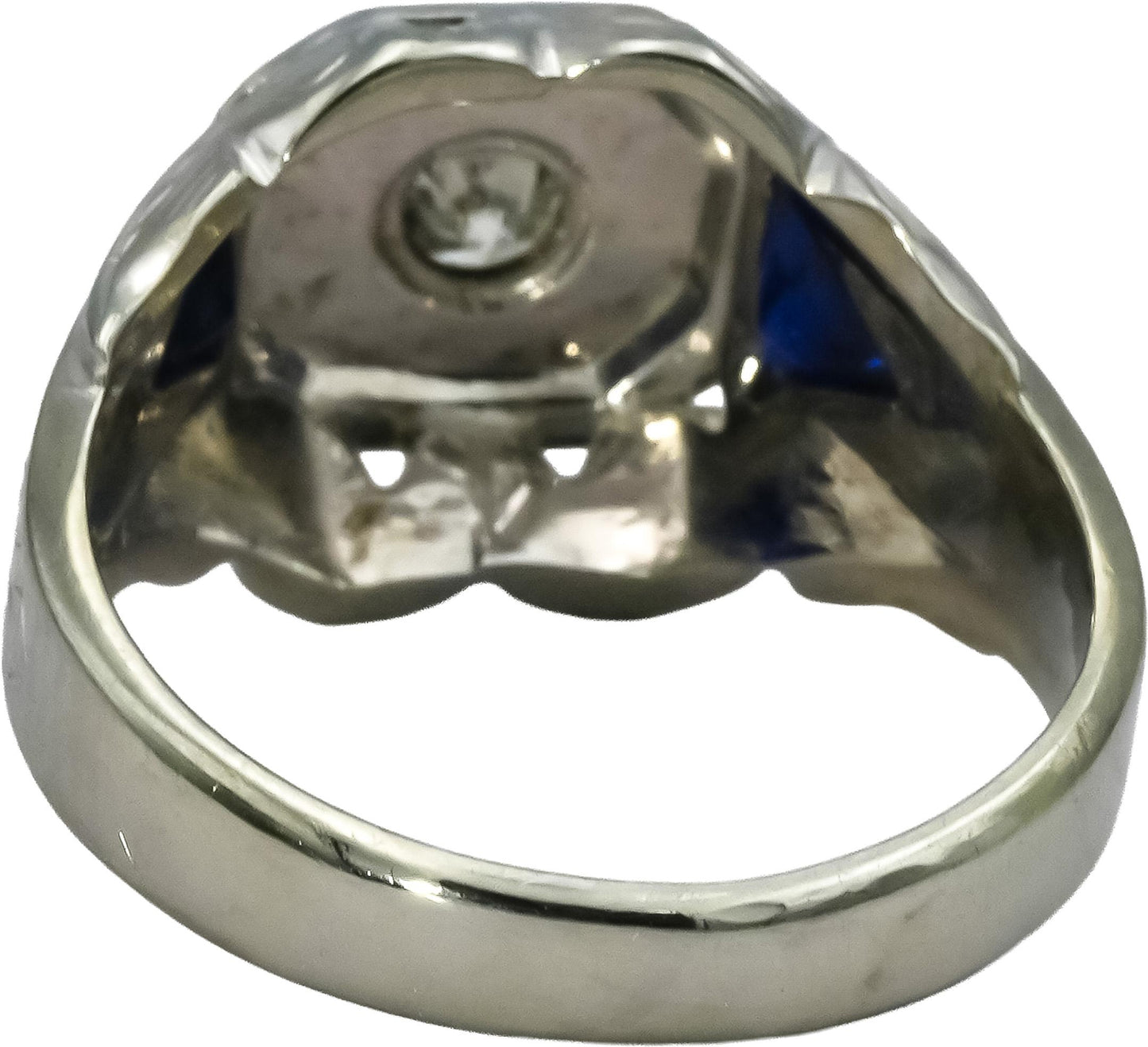Antique 18k White Gold Diamond and Sapphire Cocktail Ring 0.15CT Size 8