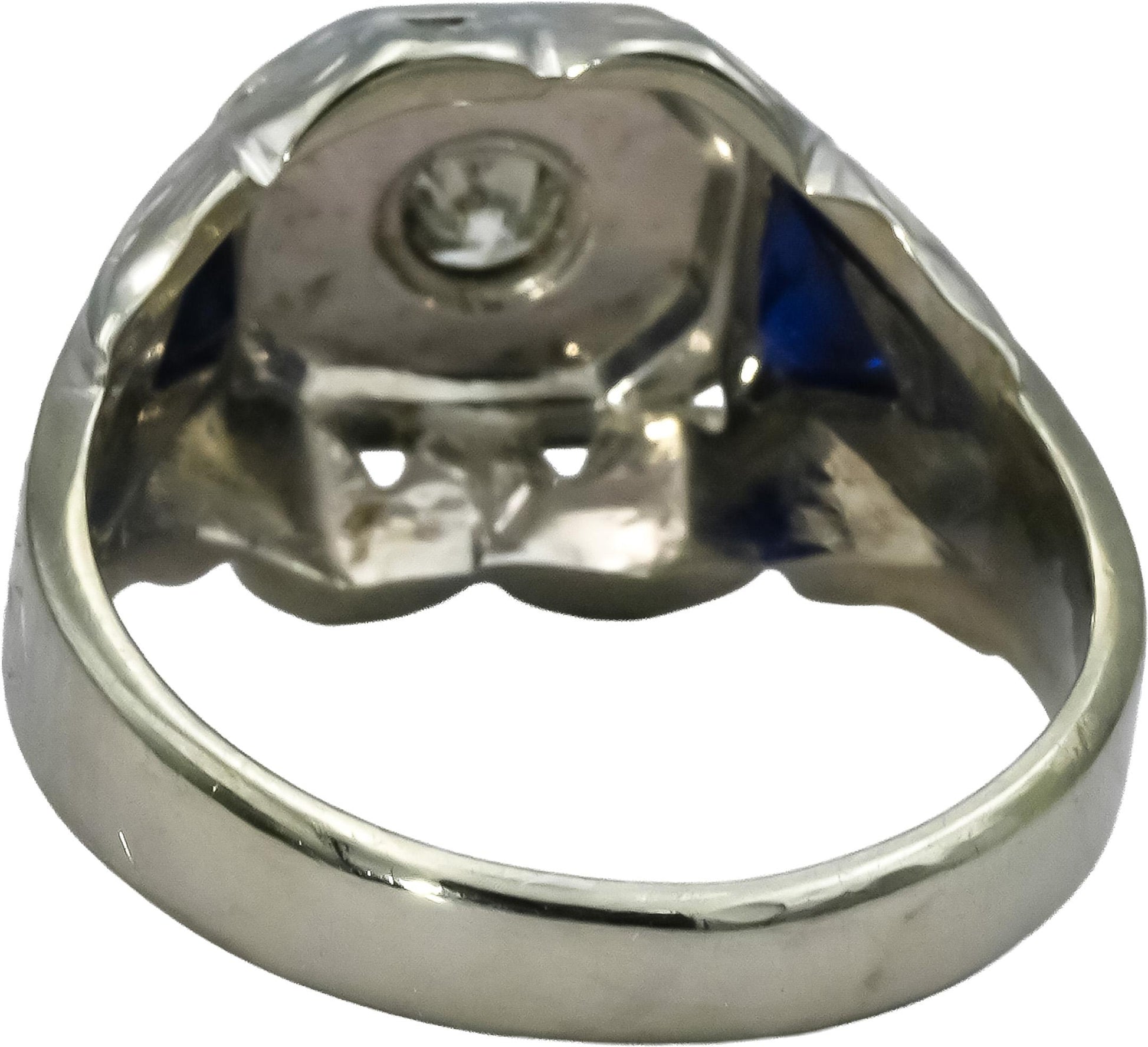 Antique 18k White Gold Diamond and Sapphire Cocktail Ring 0.15CT Size 8