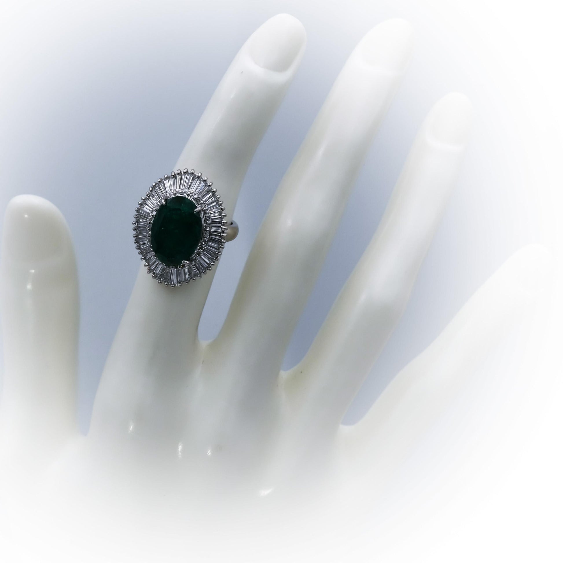 Platinum Round Baguette Diamond & Oval Emerald Cocktail Ring 7.63CT Size 5.25