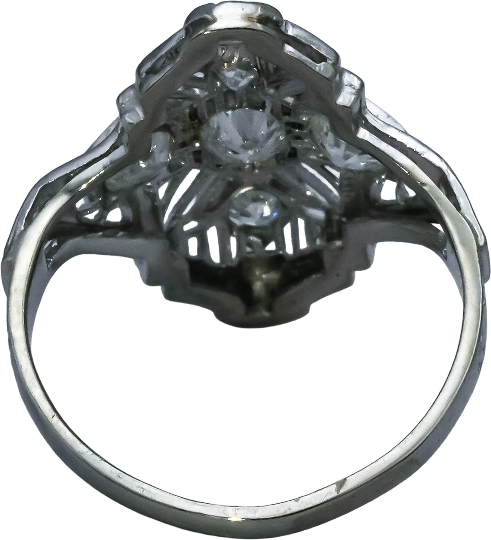 Art Deco Antique Filigree 14k White Gold Old Euro Diamond Ring 0.70CT Size 4.25