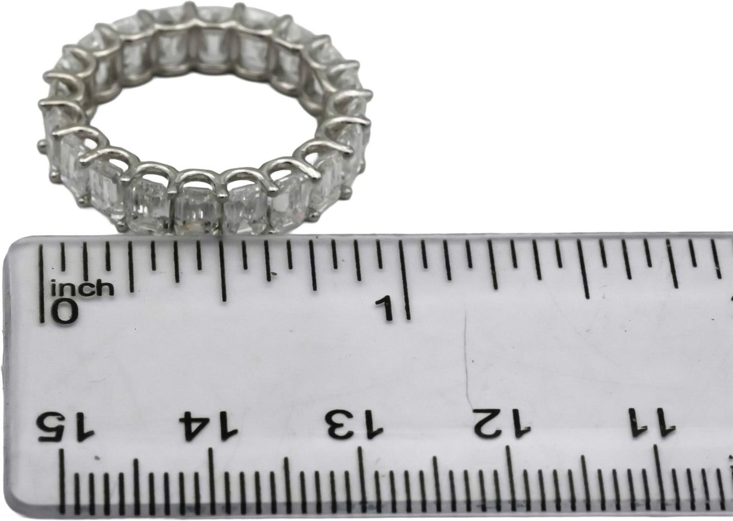 18k White Gold VS Emerald Cut Diamond Eternity Band Ring 6.29CT Size 6.75