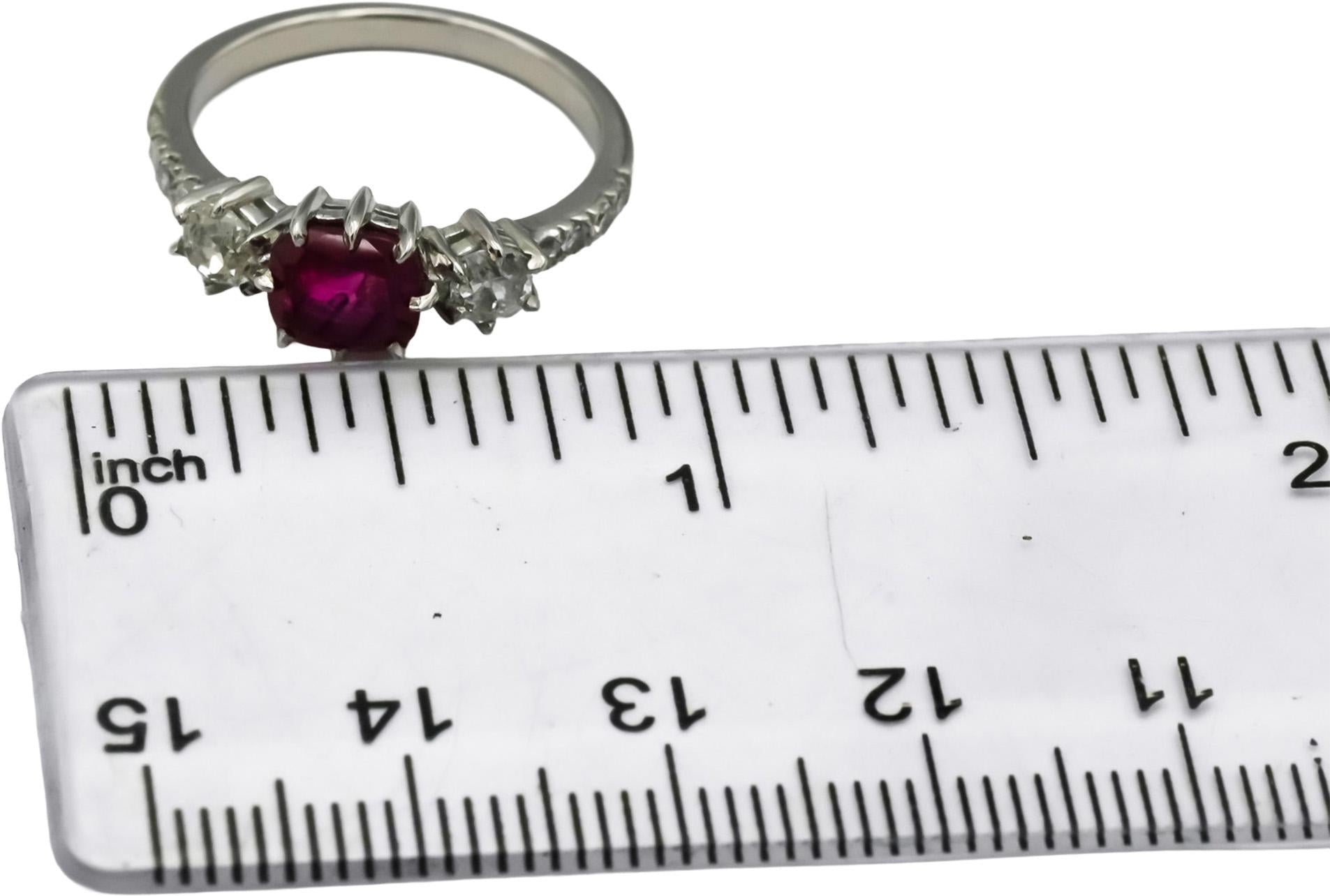 AGL Certified Antique Platinum Burma Ruby and Diamond Ring 1.70CT Size 6.25