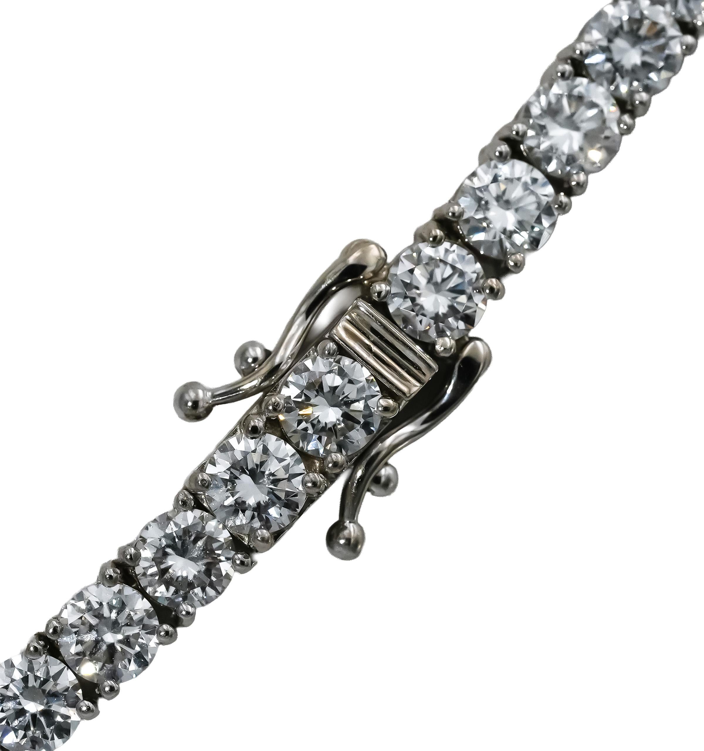 14k White Gold VS Round Lab-Grown Diamond Tennis Necklace 27.15CT