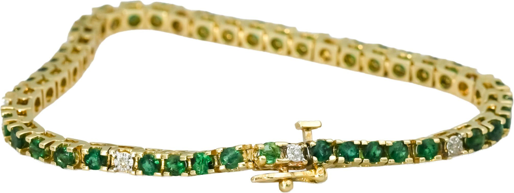 14k Yellow Gold Round Diamond and Emerald Tennis Bracelet 3.60CT