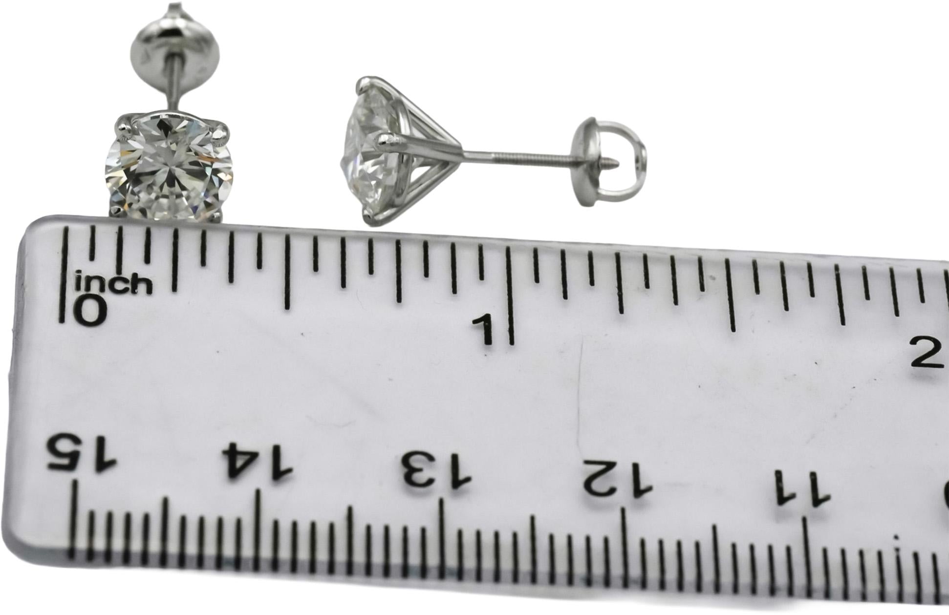 14k White Gold VS Round Lab-Grown Diamond Stud Screw Back Earrings 3.07CT
