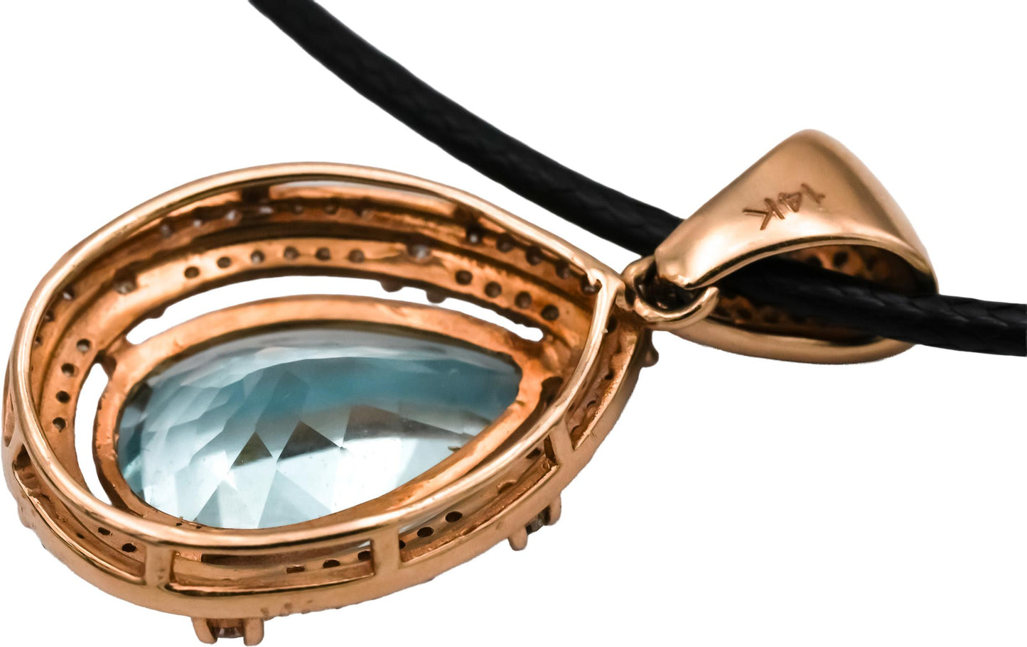 14k Rose Gold Diamond and Aquamarine Pendant Necklace 6.25CT