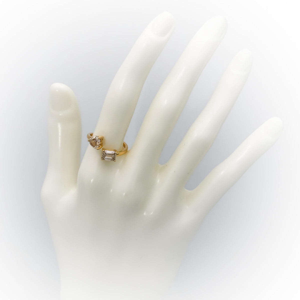 18k Yellow Gold Heart Emerald Cut Natural Diamond Bypass Ring 2.04CT Size 6.5