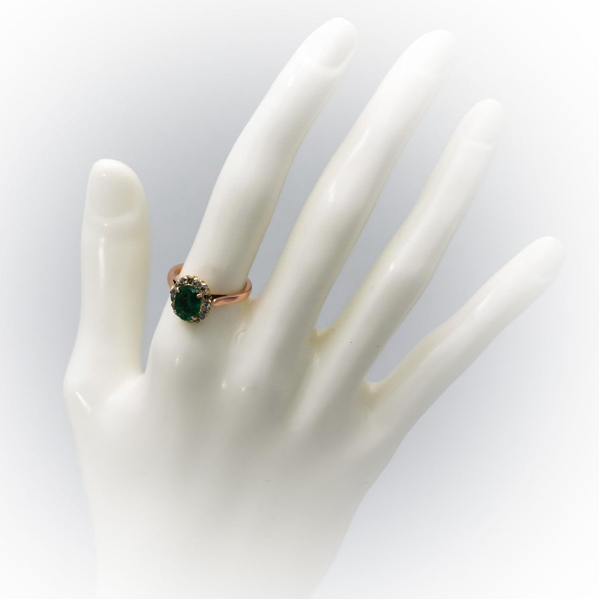 14k Rose Gold Diamond and Emerald Halo Ring 2.25CT Size 6