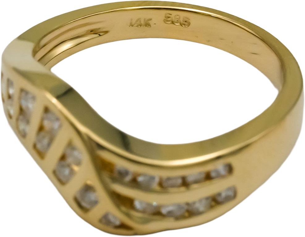 14k Yellow Gold Round Diamond Wavy Band Ring 0.50CT Size 6
