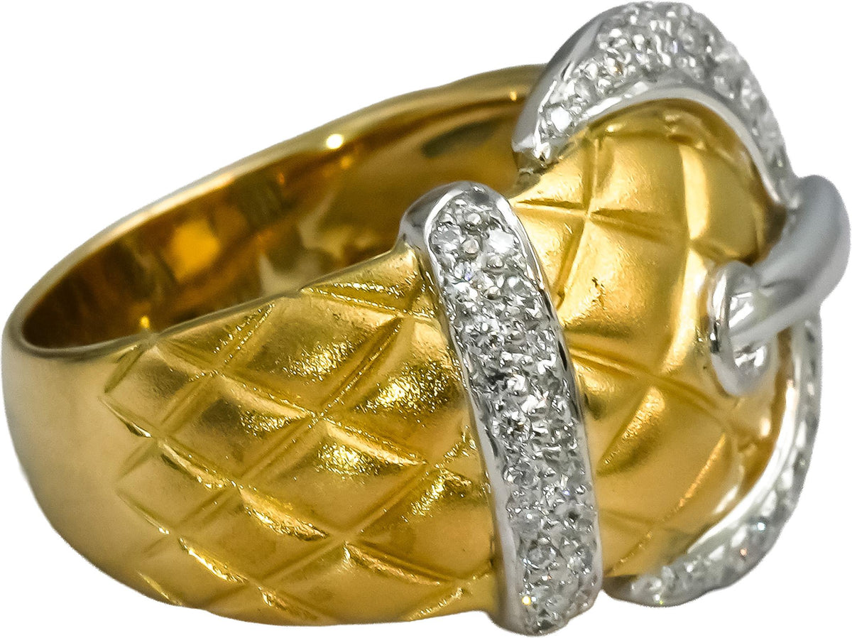 18k Yellow Gold Platinum VS Round Diamond Belt Buckle Ring 0.50CT Size 6.5