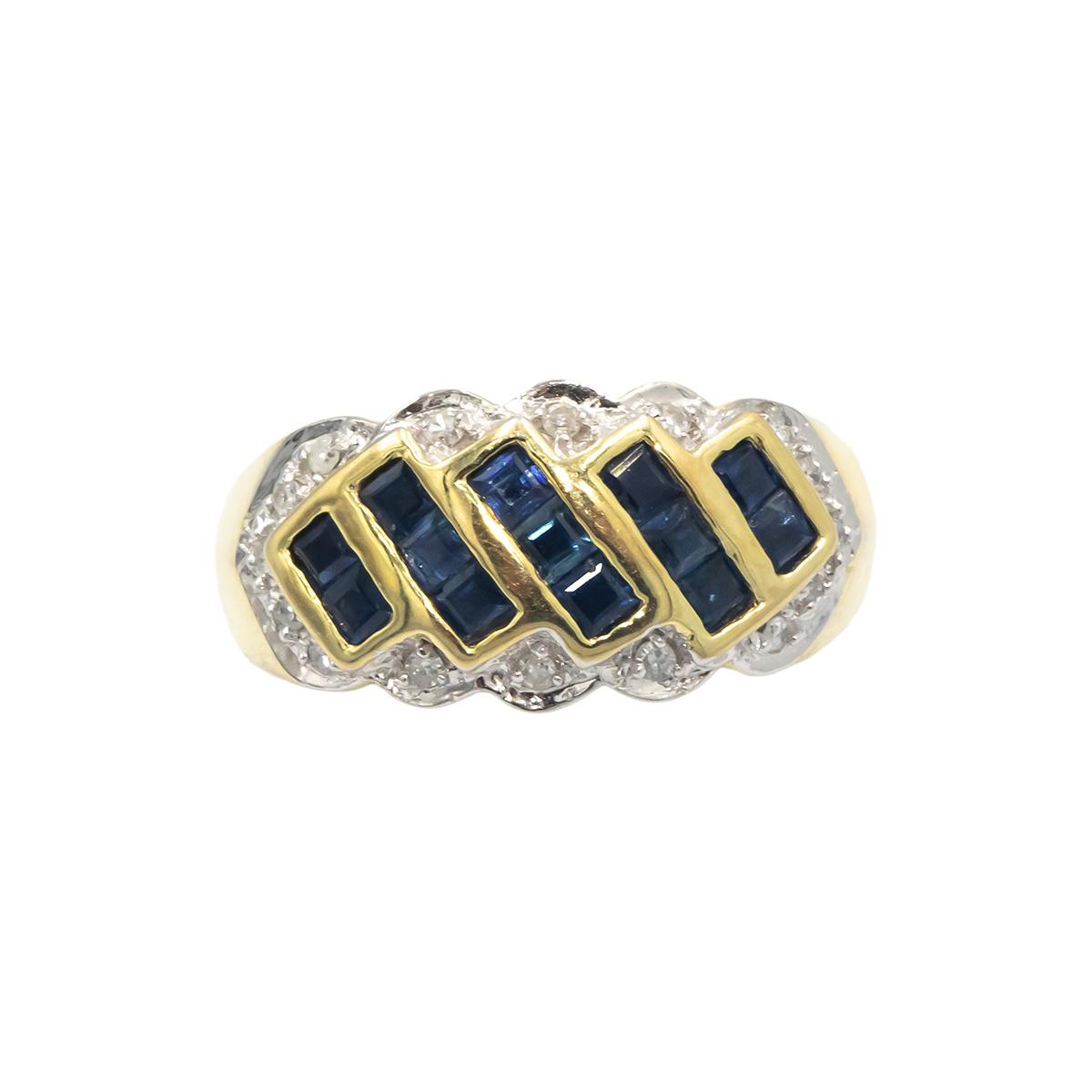14k Yellow Gold 0.40CT Diamond and Sapphire Band Ring Size 7.25