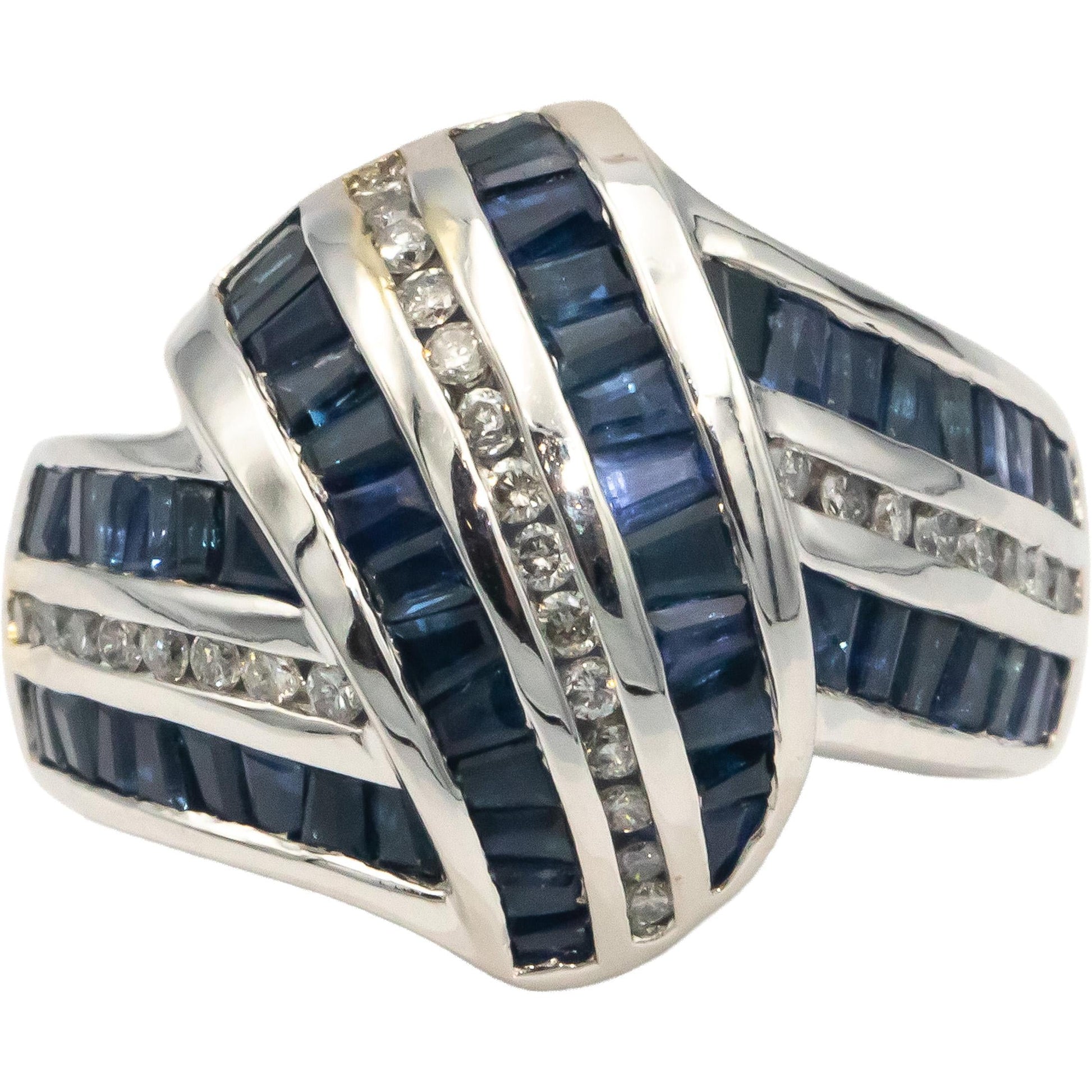 KALATI Designer 14k White Gold 1.78CT Diamond and Sapphire Ring Size 7