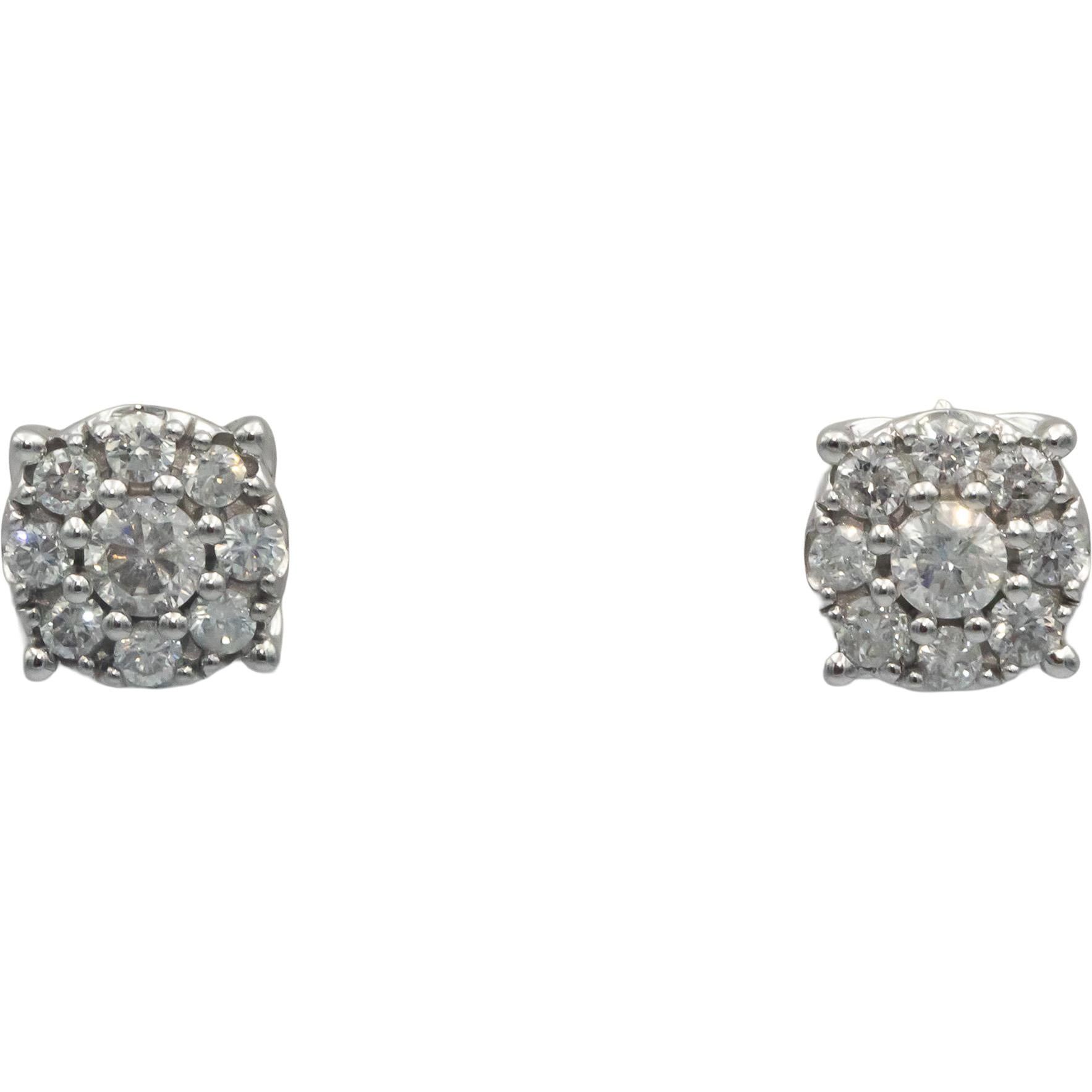 10k White Gold Round Diamond Cluster Stud Earrings 1.20CT