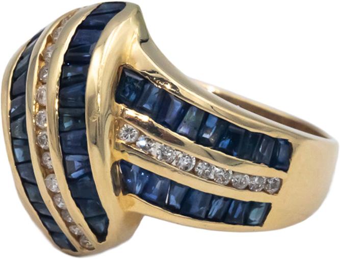 KALATI Designer 14k Yellow Gold 1.78CT Diamond and Sapphire Ring Size 7