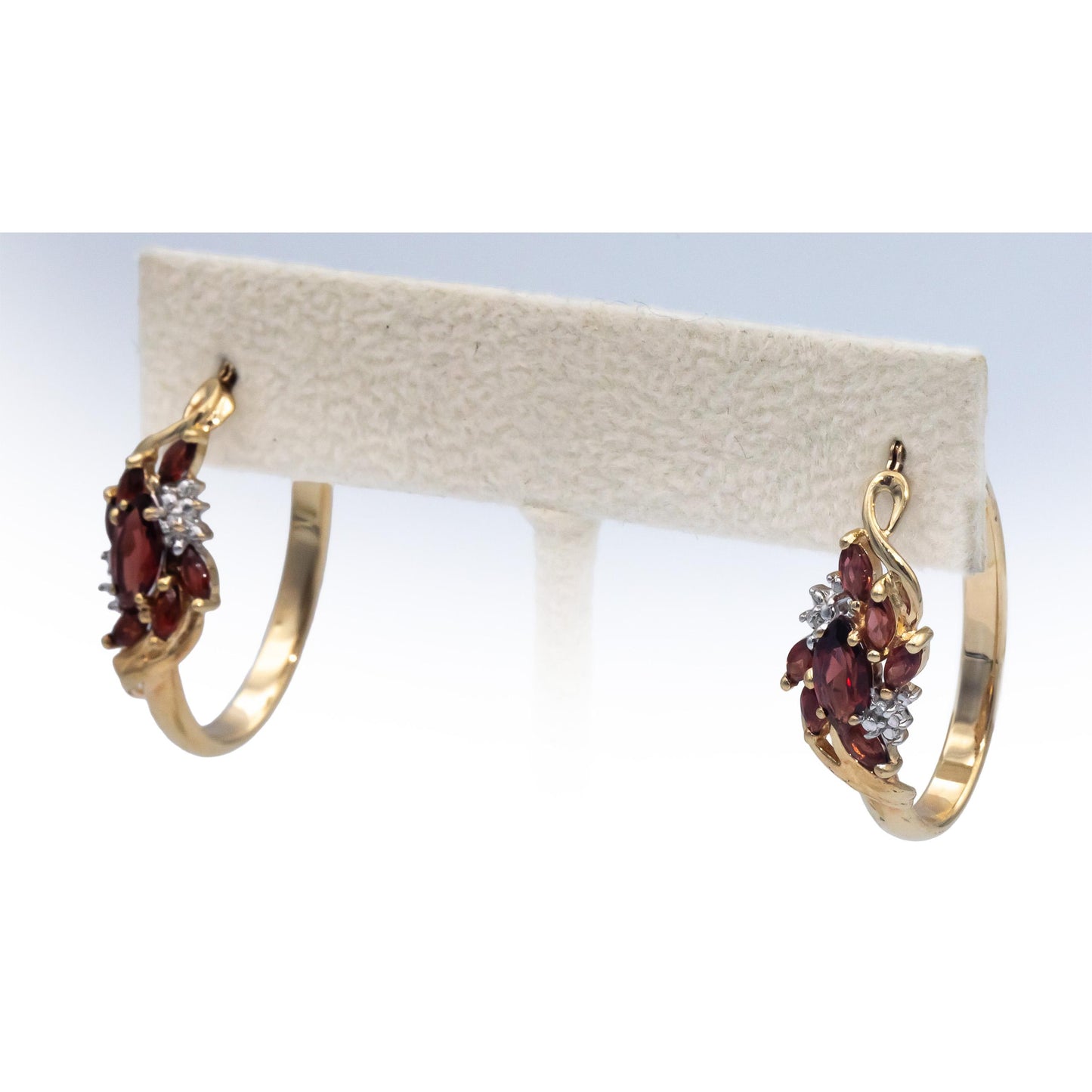 10k Yellow Gold 1.27CT Diamond and Garnet Hoop Dangle Earrings