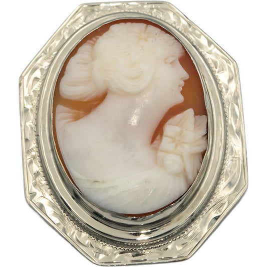 10k White Gold 22.7 x 16.5mm Carved Carnelian Cameo Brooch