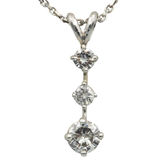 14k White Gold 0.75CT Diamond Past Present Future Pendant Chain Necklace