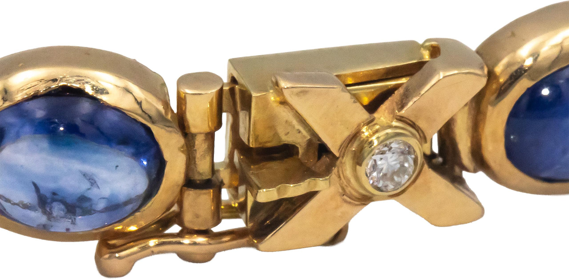 18k Yellow Gold Diamond and Cabochon Sapphire Link Bracelet 12.25CT