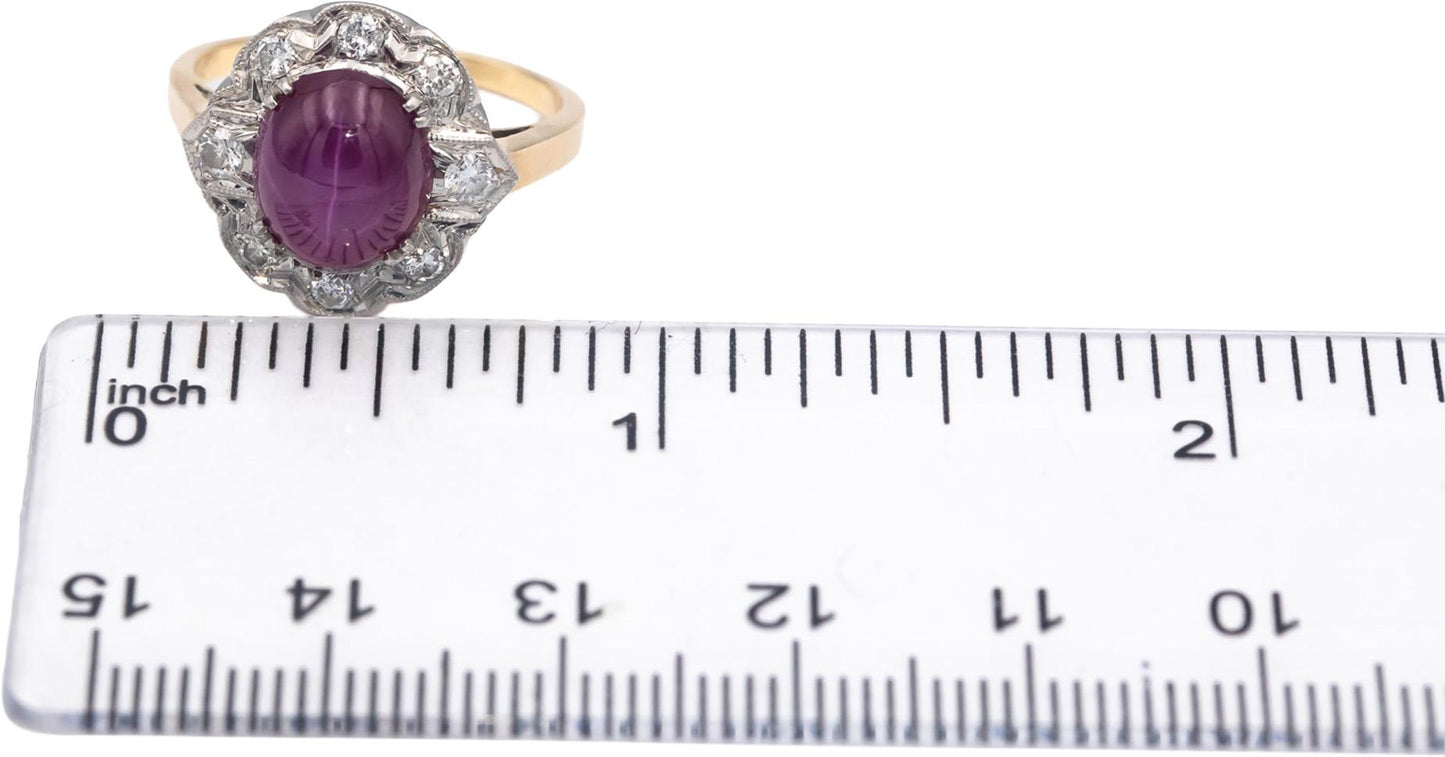 GIA Certified 14k Gold 4.05CT Diamond & Lab Grown Star Ruby Ring Size 7
