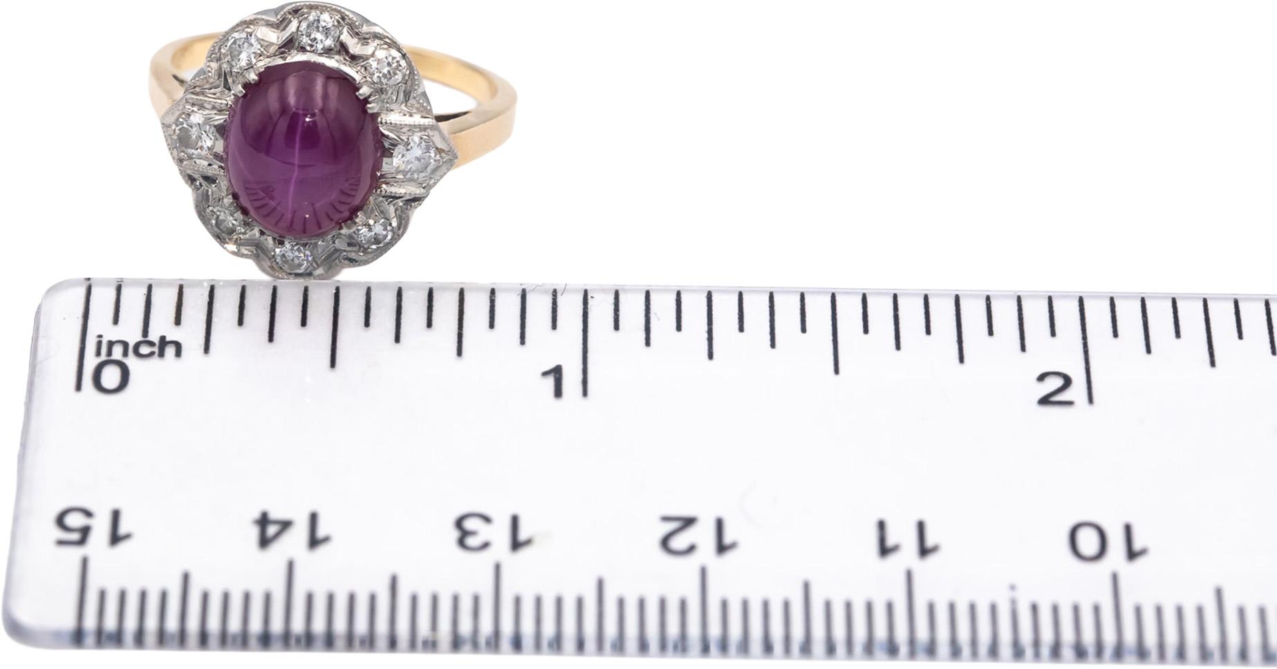 GIA Certified 14k Gold 4.05CT Diamond & Lab Grown Star Ruby Ring Size 7