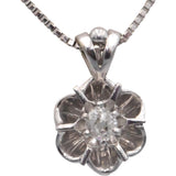Vintage Antique 14k White Gold Old Mine Diamond Flower Pendant Necklace 0.20CT