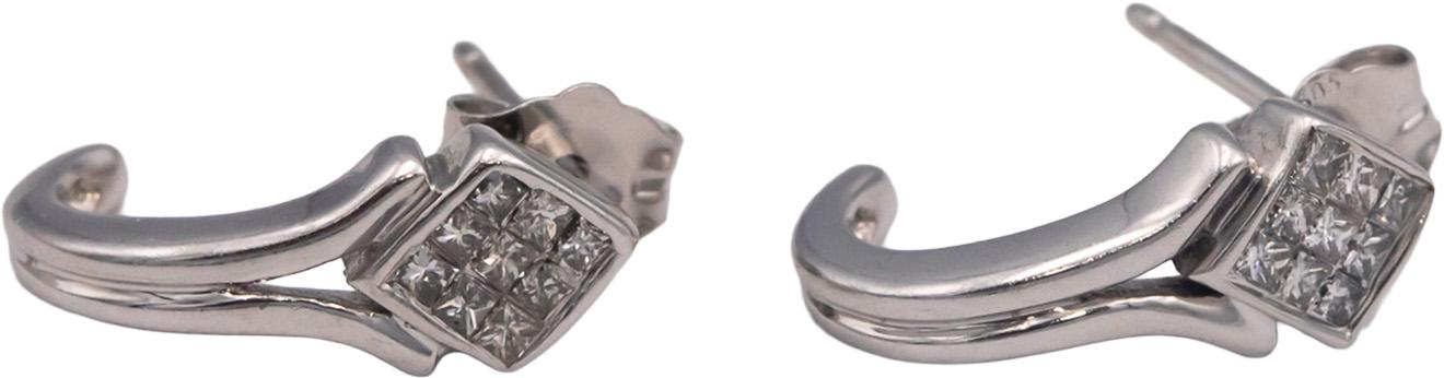 14k White Gold Jewelry 0.20CT Princess Cut Diamond Curved Stud Earrings