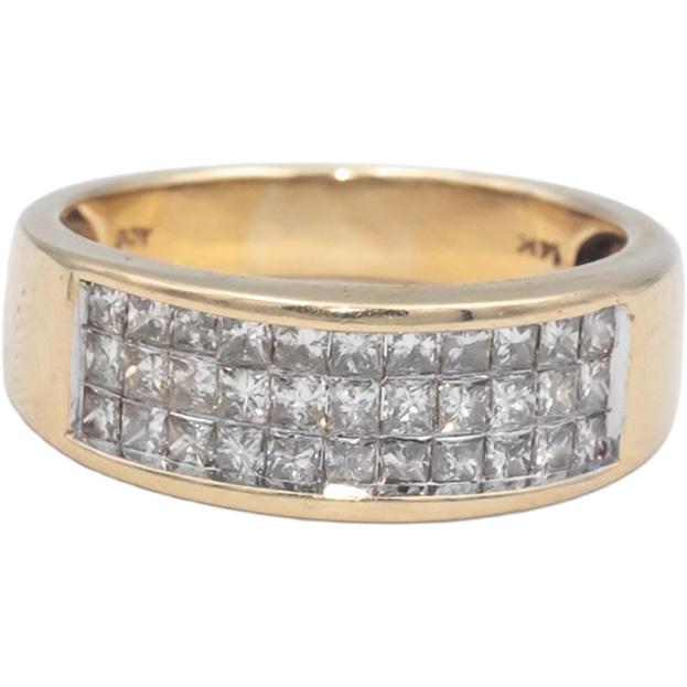 14k Yellow Gold 1.0CT VS Princess Cut Diamond 3-Row Band Ring Size 7.5