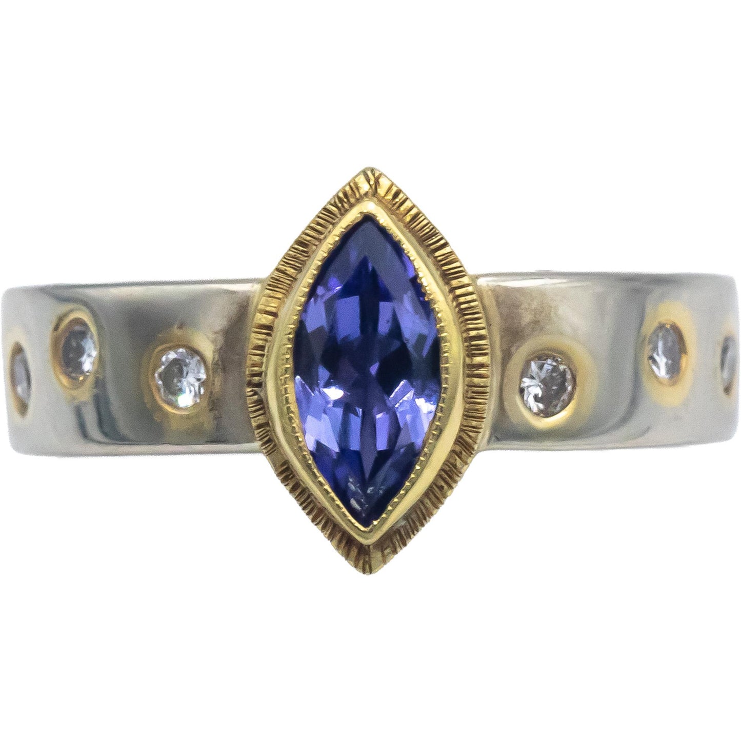 18k & 14k Yellow and White Gold 0.60CT Diamond and Tanzanite Ring Size 6.5