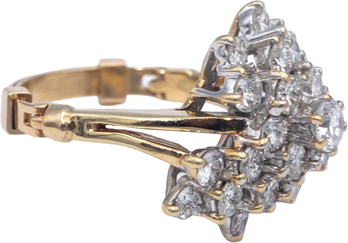 14k Yellow Gold 3.0CT Diamond Cluster Ring w/ Adjustable Shank Size 7