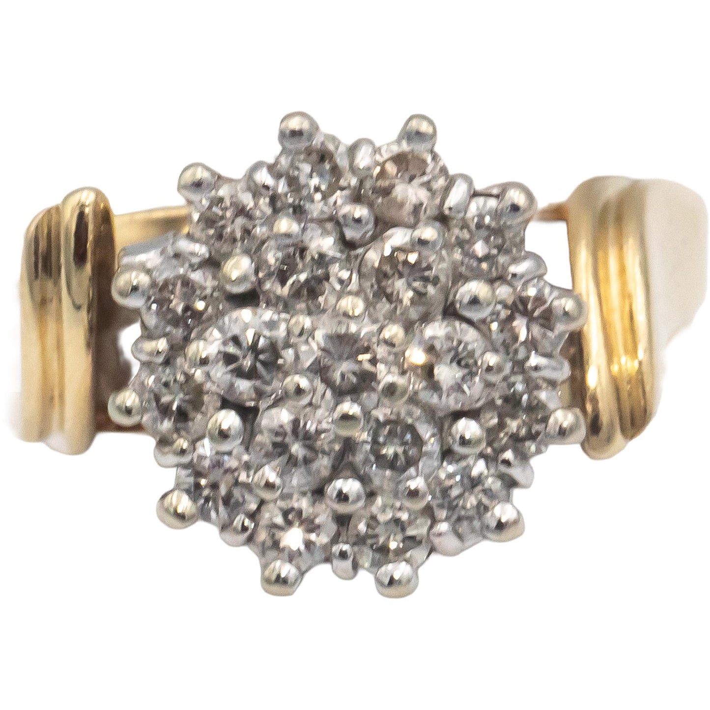 10k White and Yellow Gold Round Diamond Cluster Ring 1.0CT Size 7.25