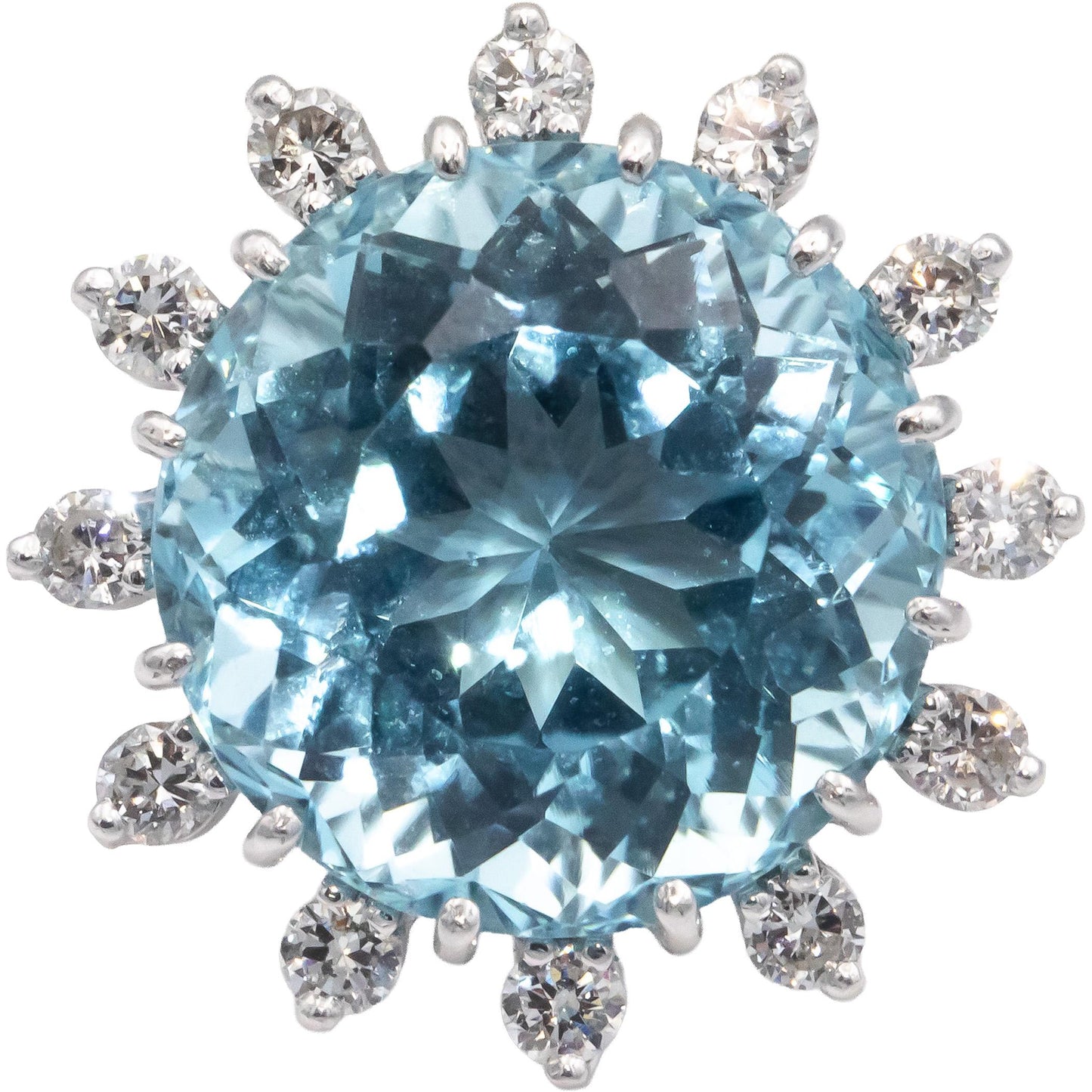 Vintage 14k White Gold VS Diamond & Aquamarine Cocktail Ring 20.84CT Size 8